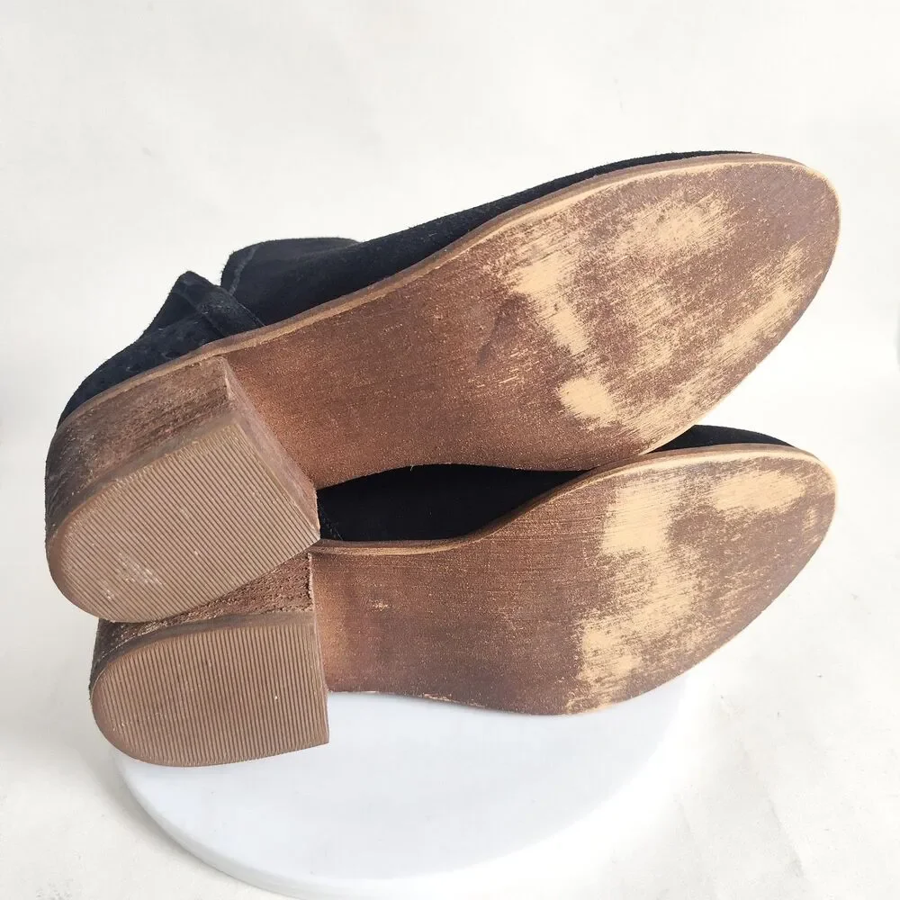 Susina V-Cut Boots Size 8 Block Heel Black Perforated Suede Booties Blakely Zip‎